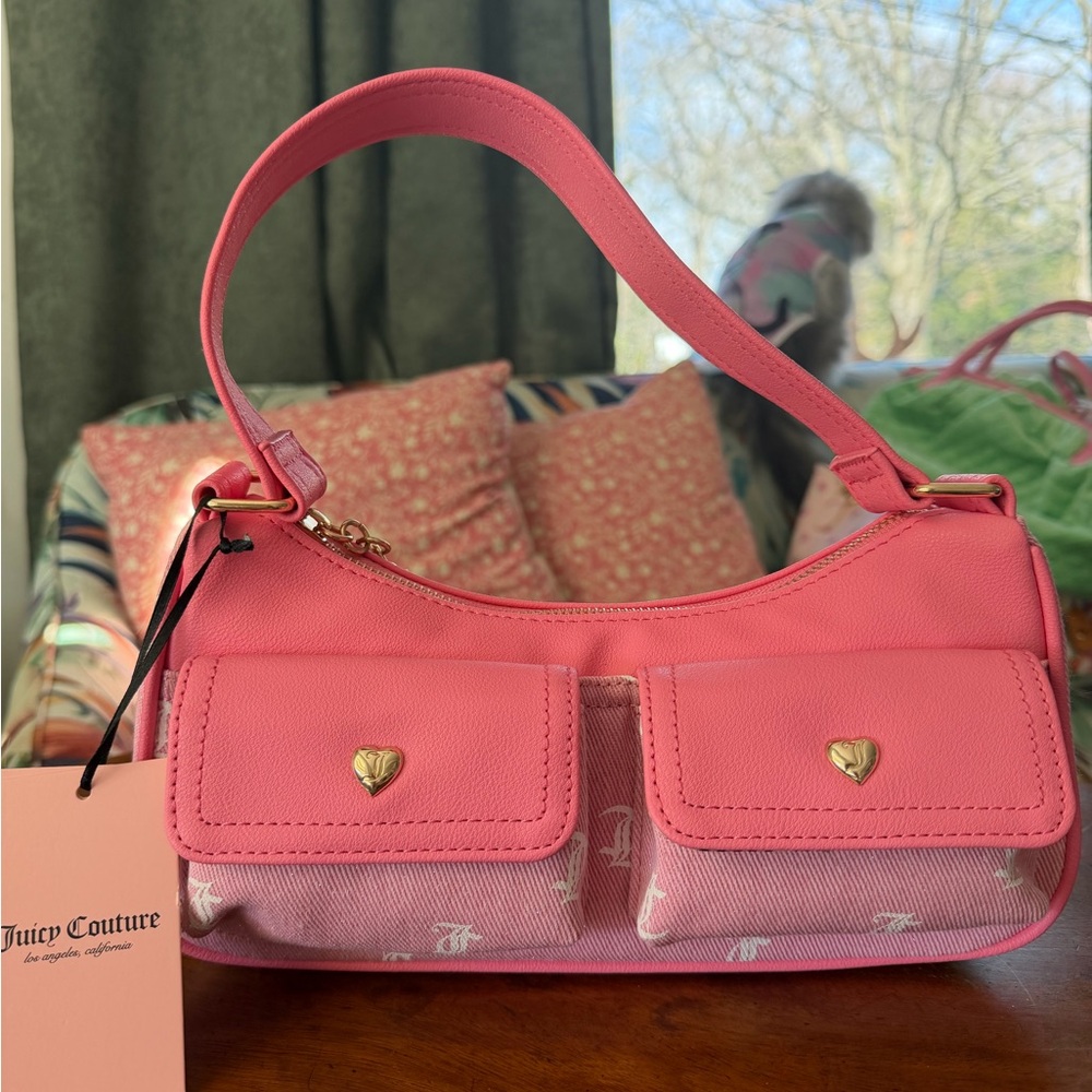 Juicy Couture Coral Pink Shoulder Bag with Gold Heart Accents